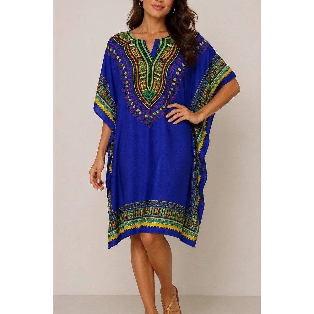 Dashiki Kaftan Tribal Inspired Sante Classics Vintage Cobalt Blue One Size